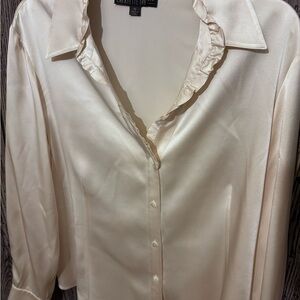 Lafayette 148 New York Cream Ruffle Blouse